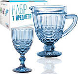 Набір для напоїв Elodia "Вінтаж" 6 келихів 340мл smile  і глечик 1.15л, smile кобальтове скло, фото 2