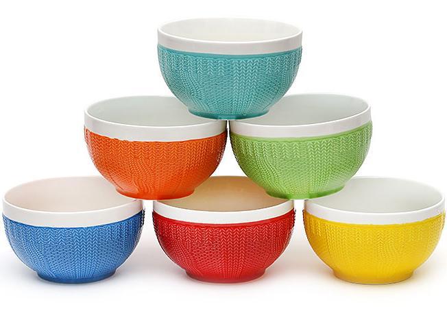 Набір 6 кольорових мисок "В'язаний орнамент" 900мл smile   порцеляна, фото 1