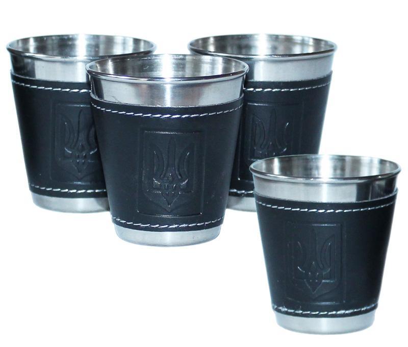 Набір 4 дорожні сталеві стопки (чарки) Dynasty 70мл smile smile в чохлі, фото 1