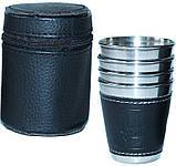 Набір 4 дорожні сталеві стопки (чарки) Dynasty 70мл smile smile в чохлі, фото 3