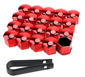 Ковпачки на болти гайки 17 мм (хром) червоні 20 штук +ключ