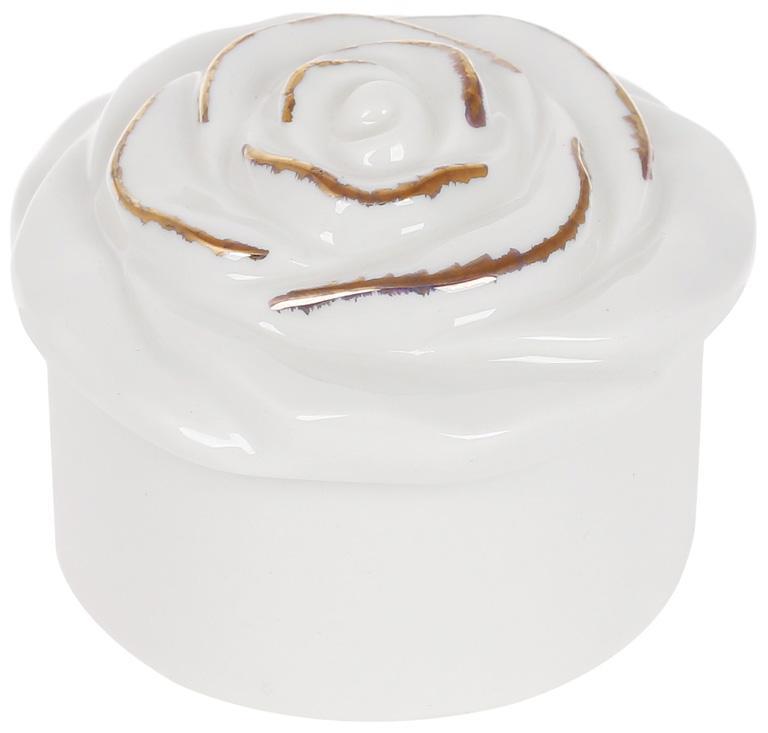 Шкатулка порцелянова "Троянда" 7.4х7.4х5см smile білий з золотом, фото 1