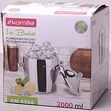 Відро для льоду Kamille 2000мл smile  з нержавіючої сталі з подвійними стінками і кришкою, фото 5