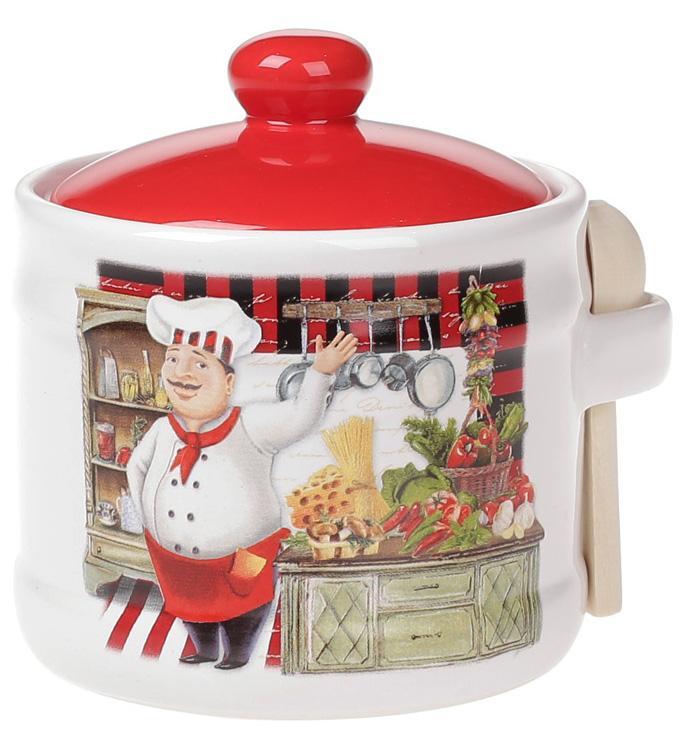 Банка керамічна "Шеф-кухар" 450мл smile smile з дерев'яною ложкою, фото 1