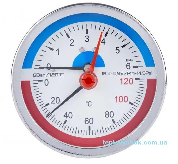 Термоманометр 6 bar - різьба 1/2 - 0-120°C, заднє з' єднання