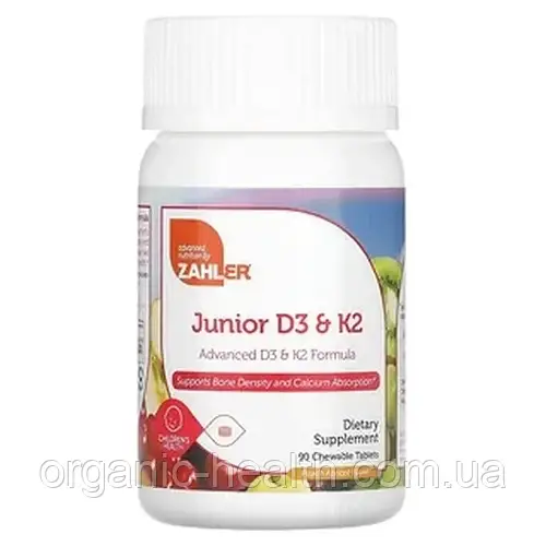 Витамин Д3 К2 для подростков, Zahler, Junior D3 & K2, Peach Apricot ...