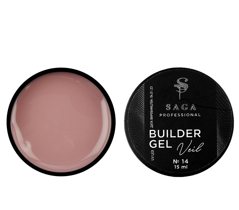 Гель для нарощування нігтів SAGA professional Builder Gel Veil №14, 15 мл, фото 1