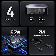 МЗП для швидкої зарядки 2USB+2Type-C UGREEN 65W GaN2 Nexode Desktop Charger 2м (чорний) CD327, фото 3