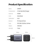 МЗП для швидкої зарядки на 2 Type-C 45W UGREEN GAN Nexode Mini (чорний) CD294, фото 9