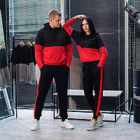Спортивный костюм мужской и женский весенний осенний парный худи и штаны черно-красный топ качество