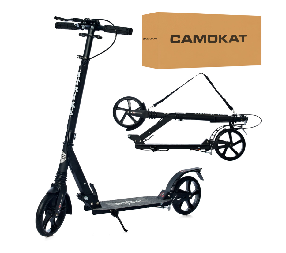 Самокат двоколісний iTrike Scooter алюмінієвий складаний чорний з ручним гальмом