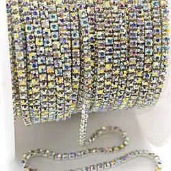 Стразовий ланцюг ss4 (1,5 мм) 1 м Crystal AB silver