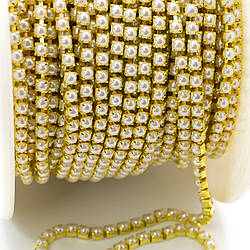 Перлинний ланцюг ss6 (2 мм) 1 м White Z24 gold