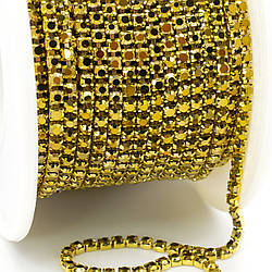 Стразовий ланцюг ss6 (2 мм) 1 м Gold in gold