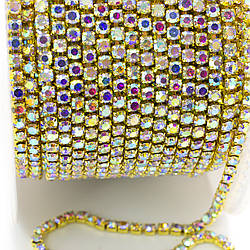 Стразовий ланцюг ss6 (2 мм) 1 м Crystal AB gold