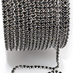 Стразовий ланцюг ss6 (2 мм) 1 м Jet silver