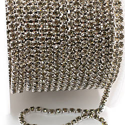 Стразовий ланцюг ss6 (2 мм) 1 м Black diamond silver