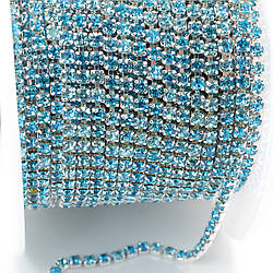 Стразовий ланцюг ss6 (2 мм) 1 м Aquamarine silver