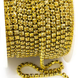 Стразовий ланцюг ss8 (2,5 мм) 1 м Gold in gold