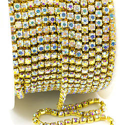 Стразовий ланцюг ss8 (2,5 мм) 1 м Crystal AB gold