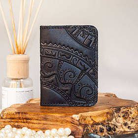 Обкладинка для ID паспорта чоловіча шкіряна чорна з тисненням Чумацький Шлях | Обкладинка на права 4 відділи