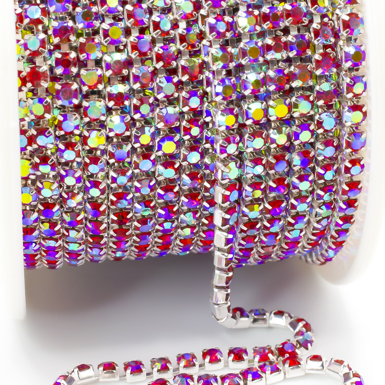 Стразовий ланцюг ss8 (2,5 мм) 1 м Light siam AB silver, фото 1