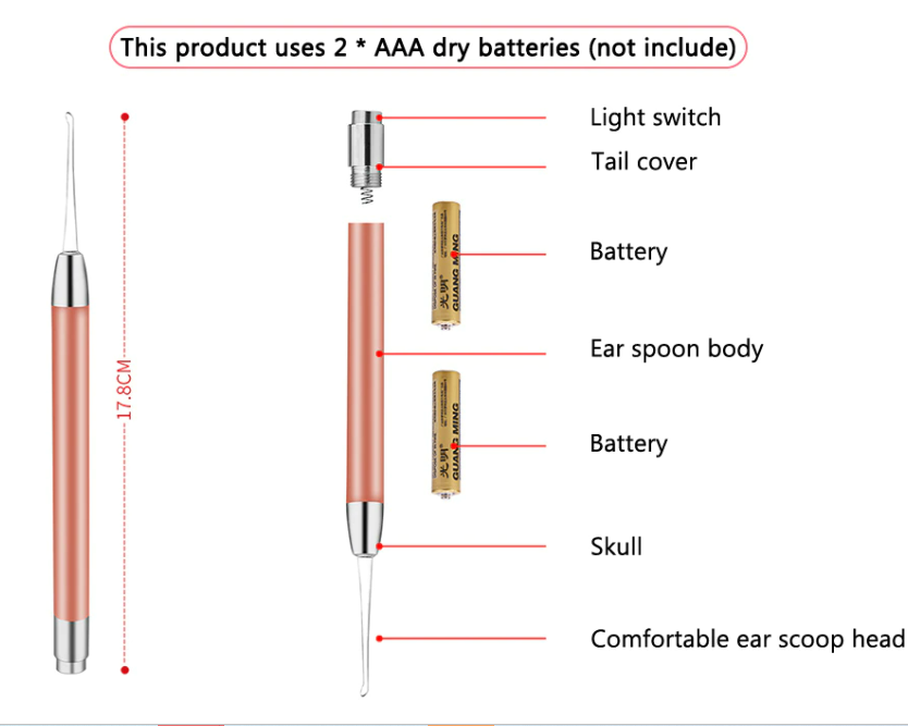 Інструмент для чищення вух та видалення сірки зі світлодіодним підсвічуванням - фото 4 - id-p1766543041