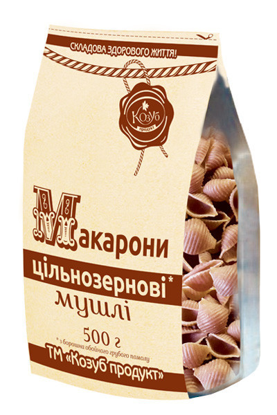 Макарони цільнозернові мушлі 500г Козуб