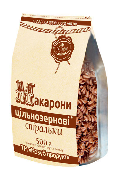 Макарони цільнозернові спіральки 500г Козуб