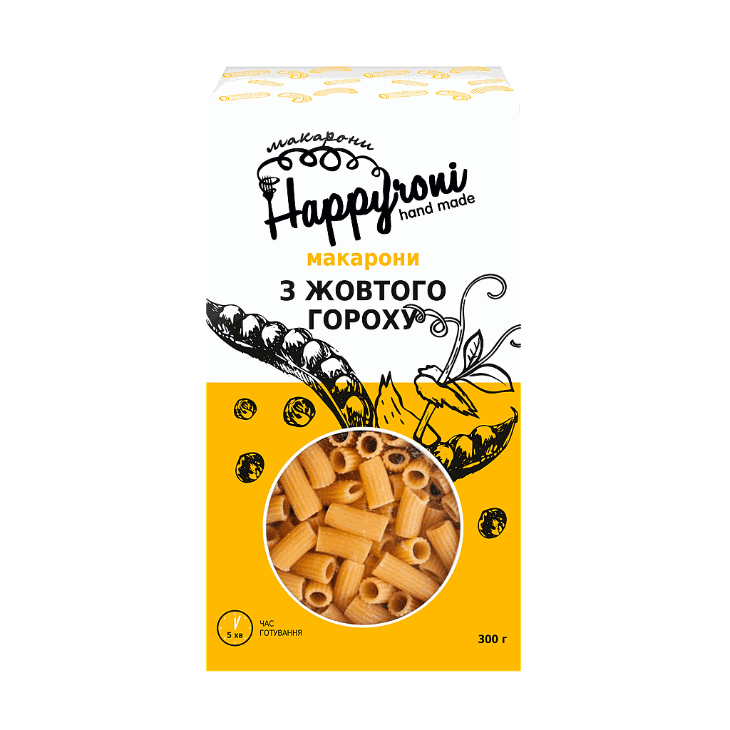 Макарони трубочки з жовтого гороху 300г Happyroni