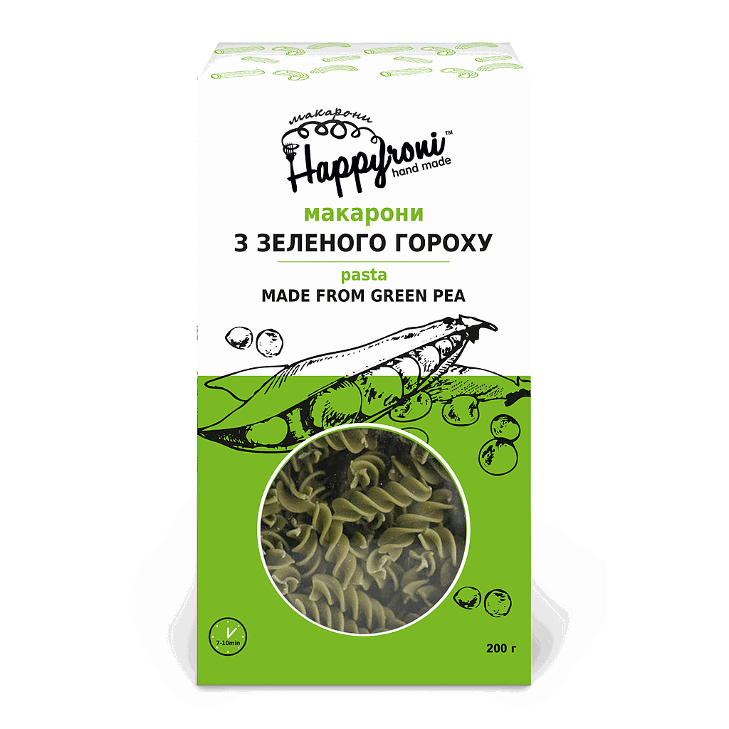 Макарони спіральки з зеленого гороху 200г Happyroni