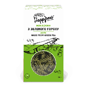 Макарони спіральки з зеленого гороху 200г Happyroni