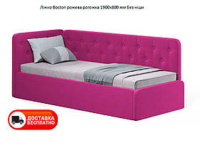 М'яке односпальне ліжко Boston оббивка рожева рогожка, спальне місце 1900х800 мм з буковими ламелями