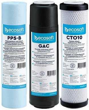 Ecosoft Комплект картриджів 1-2-3, покращений, (2 вугільних картриджа + поліпропілен)