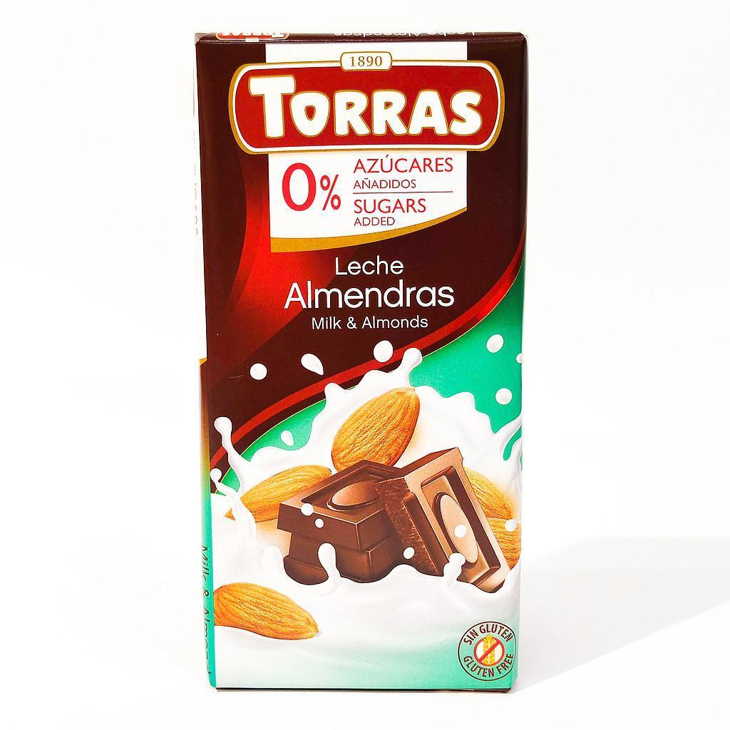 Шоколад молочний без цукру з мигдалем 75г Torras