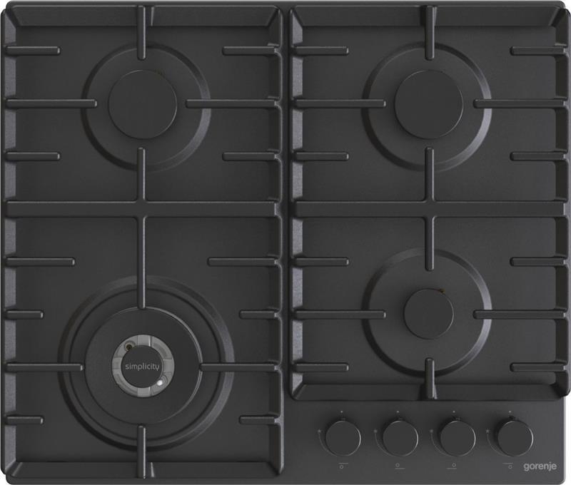 Gorenje Варильна поверхня газова, 60см, чавун, чорний