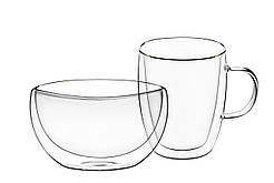 ARDESTO Набір для сніданку чашка і піала з подвійними стінками, 270мл, 500мл, боросилікатне скло, прозорий