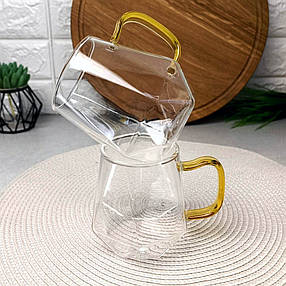 Чашка з алмазним гравіруванням 320мл з золотистою ручкою, фото 1