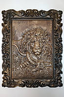 Панно на стену "Сила льва" ручной работы из натурального дерева 53.5 х 41.5 см