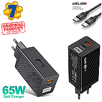 Быстрая зарядка GaN 65W PD3.0 QC3.0 +Кабель 100W ЗАРЯДное устройство для НОУТбука ПАВЕРбанка СМАРТфона USLION