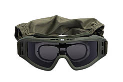 2E Tactical Маска тактична, захисна Hawk Army Green Anti-fog, сумка, 3 лінзи