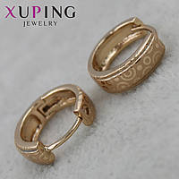 Серьги колечки диаметр 14 мм толщина 4 мм позолота фирма Xuping Jewelry золотые рисунки круги