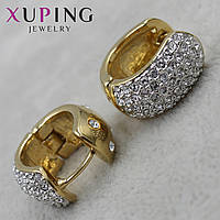 Серьги колечки позолота диаметр 20 мм толщина 11 мм фирма Xuping Jewelry золотые кристаллы бочонки