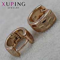 Серьги колечки позолота диаметр 15 мм толщина 6 мм фирма Xuping Jewelry золотистые насечки узор