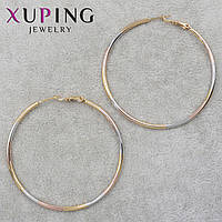Серьги кольца Xuping Jewelry медицинское золото золотисто-серебристого цвета застёжка булавка диаметр 5 см