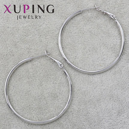 Серьги кольца Xuping Jewelry медицинское золото серебристого цвета застёжка булавка диаметр 4 см, фото 1