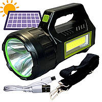 Ручной светодиодный фонарь 3в1 HEL-T95 с солнечной панелью, USB, PowerBank 30Вт / Аккумуляторный фонарь