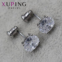 Серьги пуссеты гвоздики серебристого цвета размер 9х7 мм фирма Xuping Jewelry капелька с хрустальными камнями