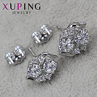 Серьги пуссеты гвоздики серебристого цвета размер 13х10 мм фирма Xuping Jewelry с хрустальными камушками
