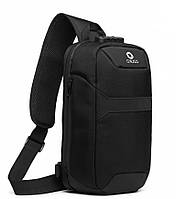Однолямочная сумка Ozuko 9270 мужской городской с кодовым замком USB влагостойкий пылезащитный цвет черный 9л